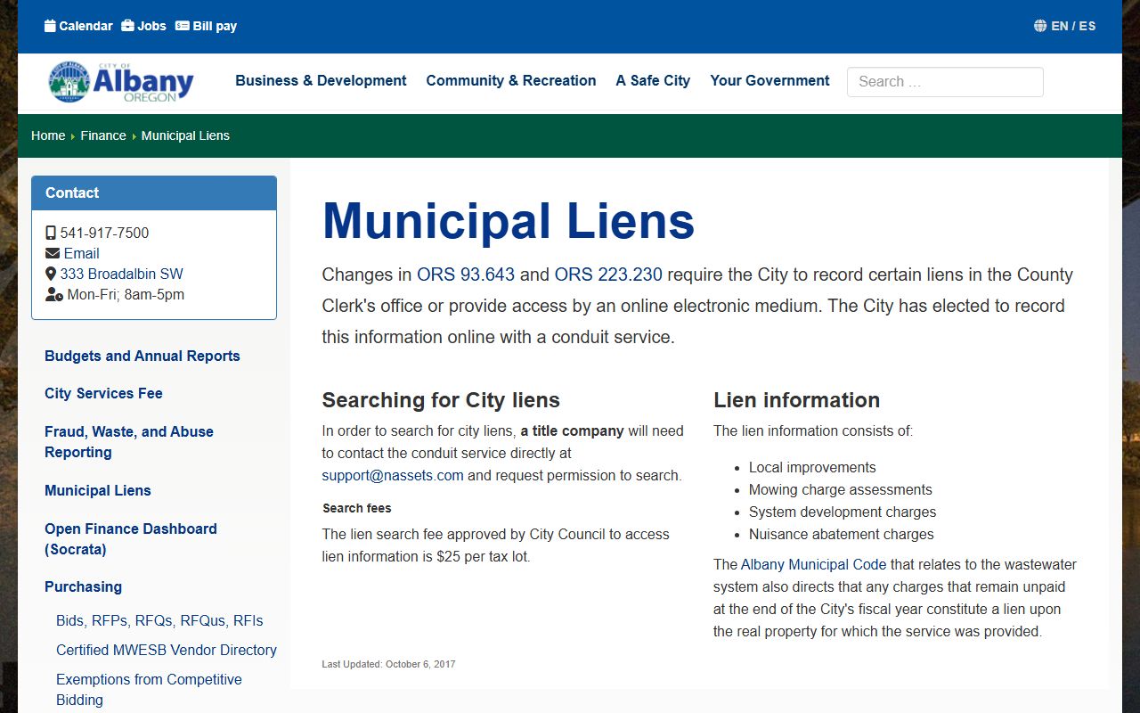 Albany city finance page related to court docket fee information