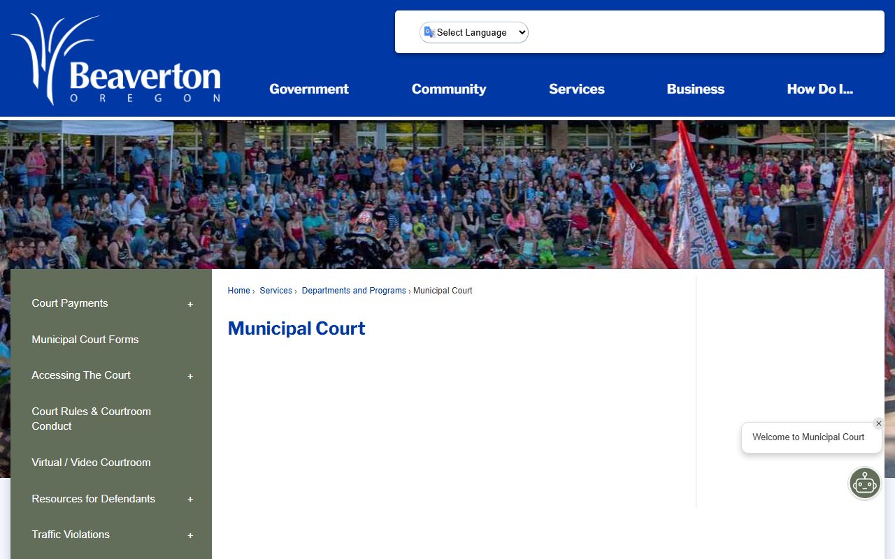 Beaverton Municipal Court information for court docket access