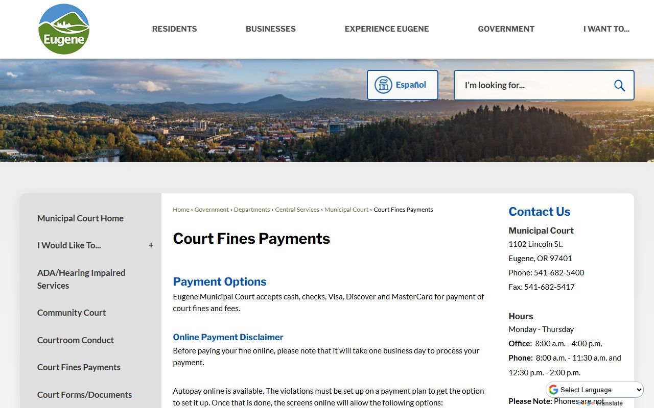 Eugene Municipal Court docket records and case search system