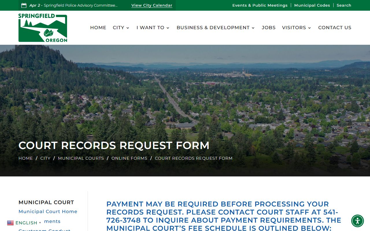 Springfield court system details for court docket record access