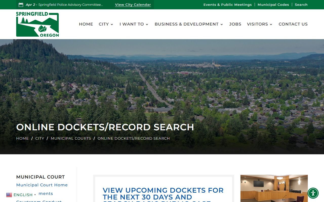 Springfield Municipal Court information for court docket inquiries