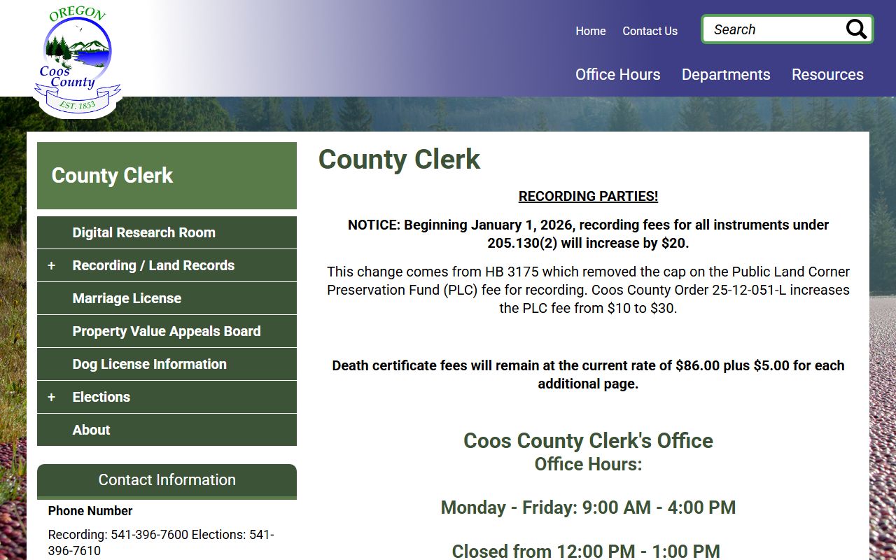Coos County Clerk office separate from court docket records