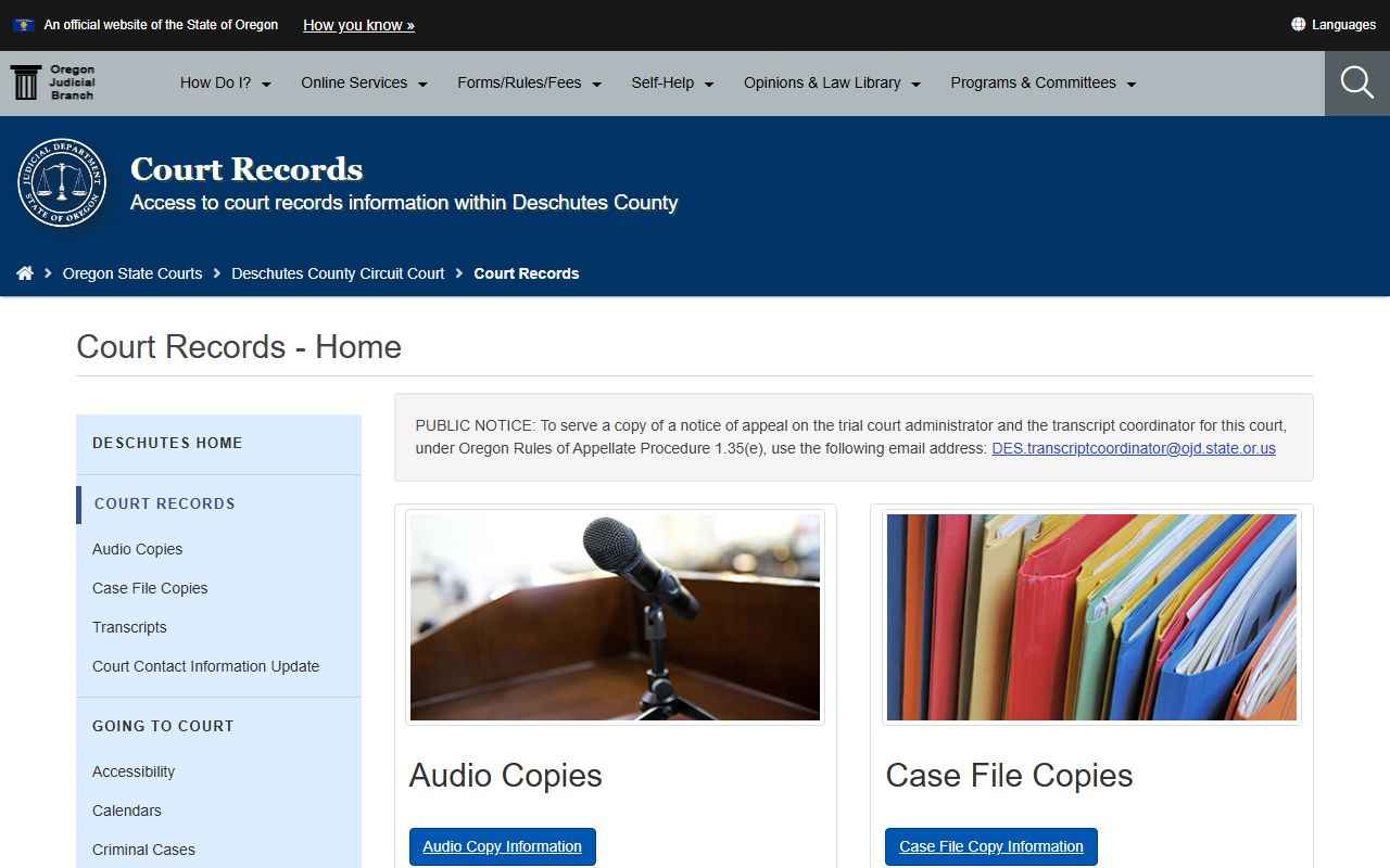 Deschutes County Circuit Court court docket records
