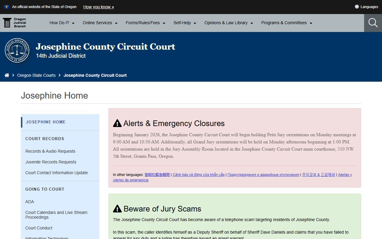Josephine County Circuit Court for court docket records