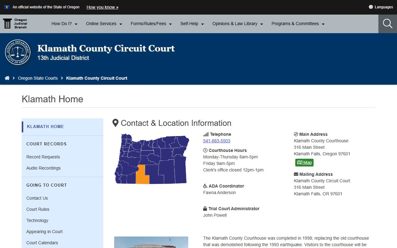 Klamath County Circuit Court for court docket records