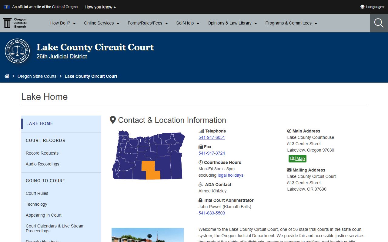 Lake County Circuit Court website for court docket records in Lakeview Oregon