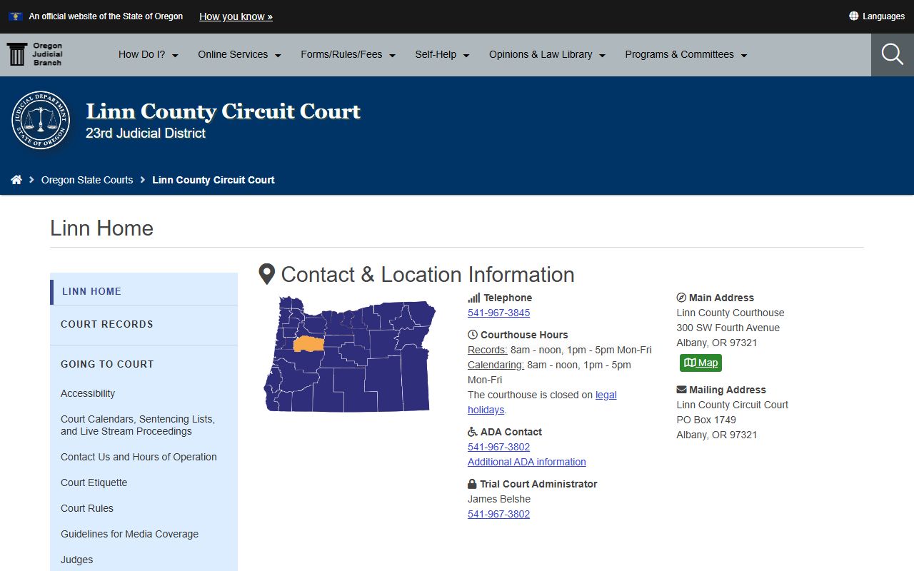 Linn County Circuit Court website for court docket records in Albany Oregon
