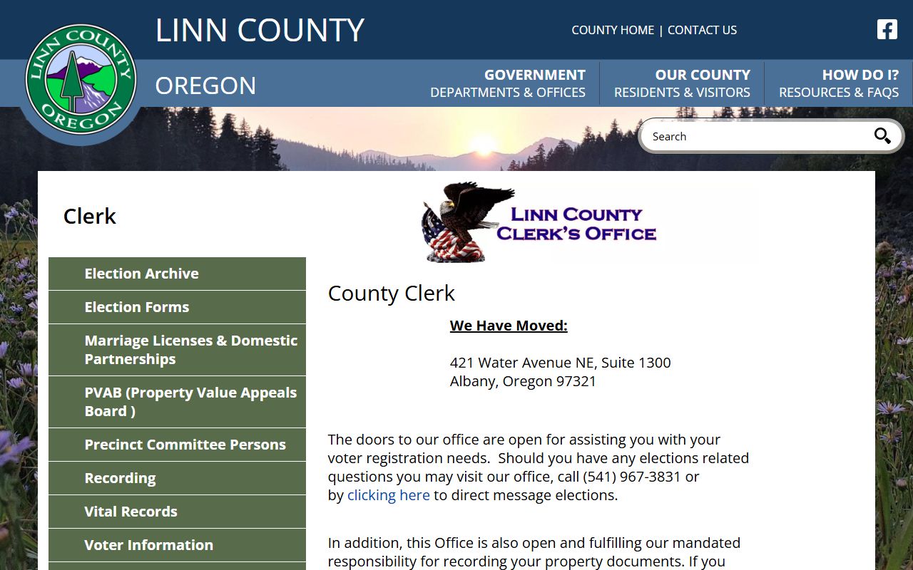 Linn County Clerk office page separate from circuit court docket records