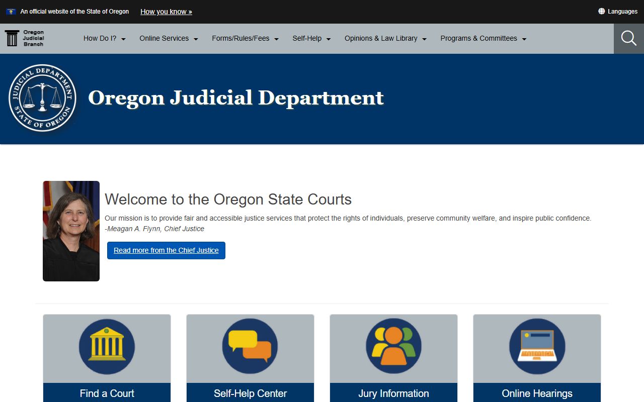 Oregon Judicial Department official website for court docket records