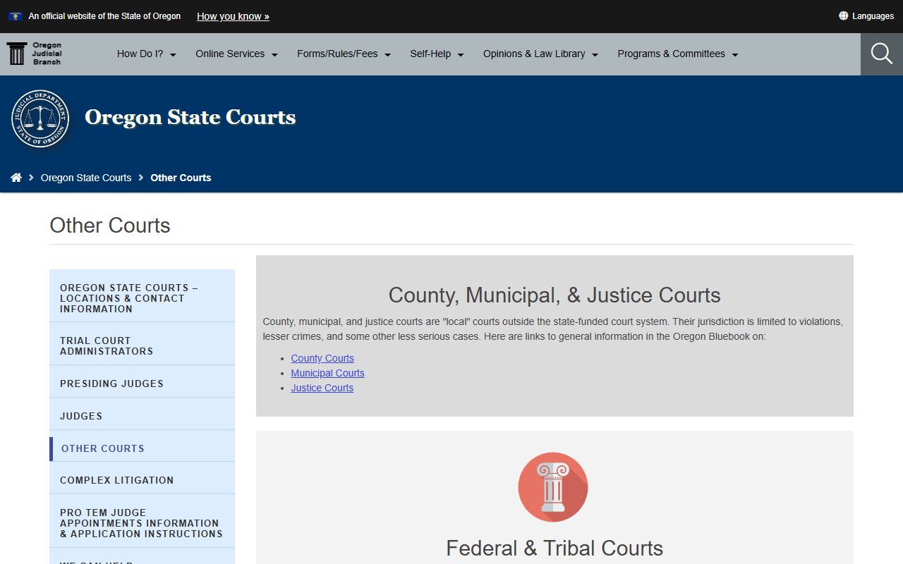 Oregon Justice and Municipal Court Registry for court docket records