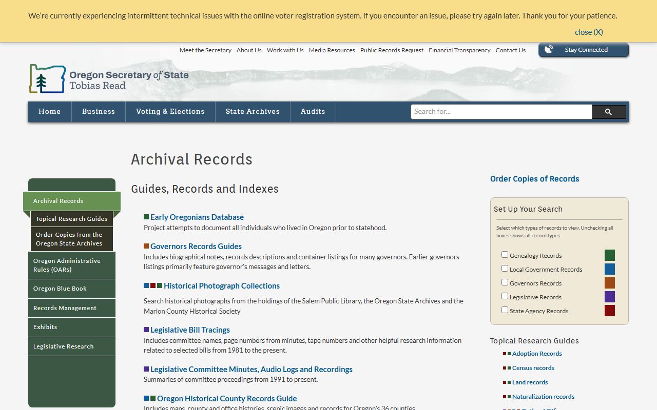 Oregon State Archives historical court docket records