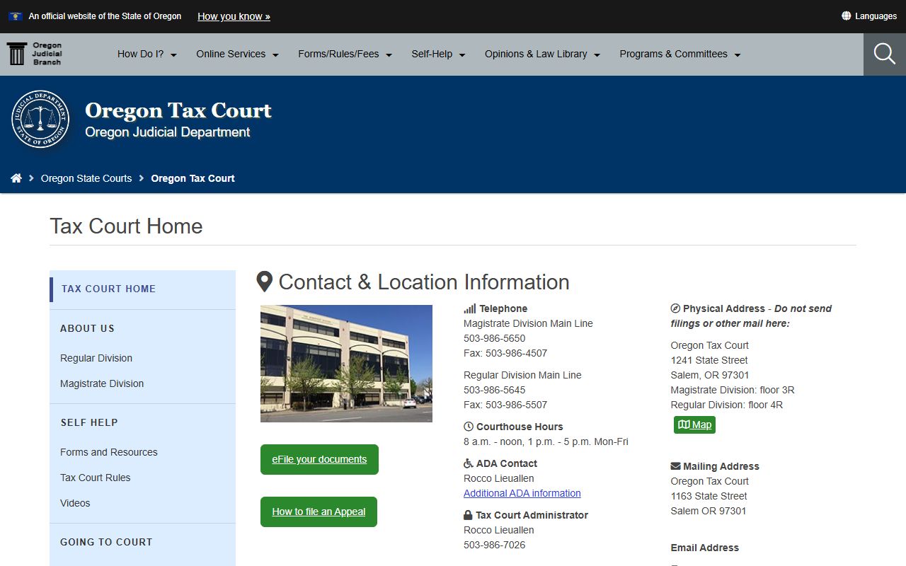 Oregon Tax Court docket records and case information
